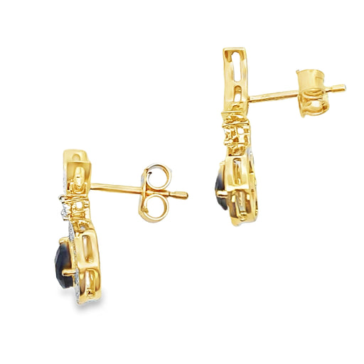 Bids.com .55ct Onyx Diamond Dangle Earrings 10KT Yellow Gold Earrings