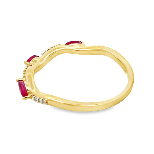 Bids.com .21ct Ruby Diamond stackable band set 14KT Yellow Gold Rings