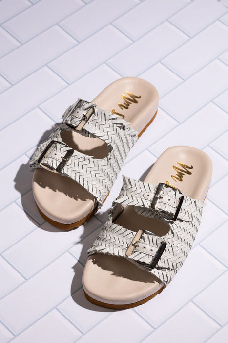 Dual Woven Strap Slide in White