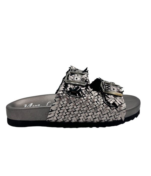 Dual Woven Strap Slide in Pewter