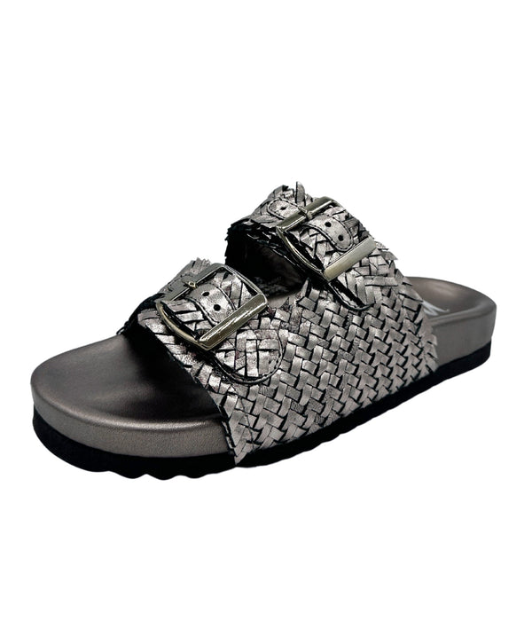 Dual Woven Strap Slide in Pewter