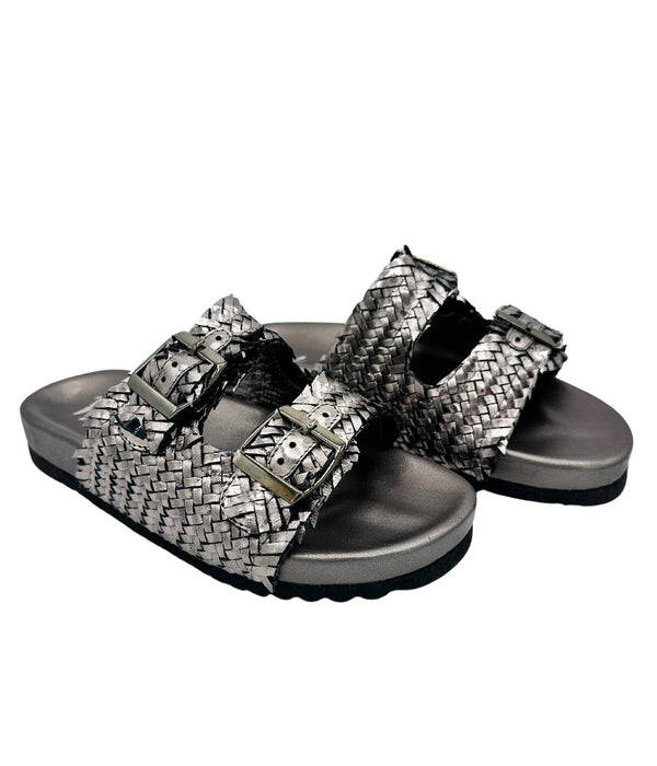 Dual Woven Strap Slide in Pewter