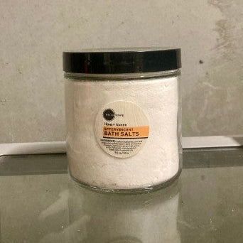 Heliotrope San Francisco Effervescent Bath Fizzies w/Jojoba & Silk Proteins Bath Salt Dark Gray Honey Amber 14 oz Glass Jar