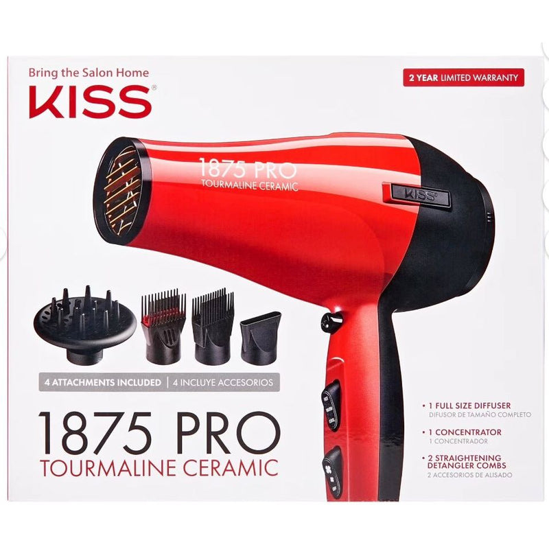 VIP Extensions KISS Red Tourmaline Ceramic Hair Dryer with 4 Additional Styling Attachments Watts Hair Tools