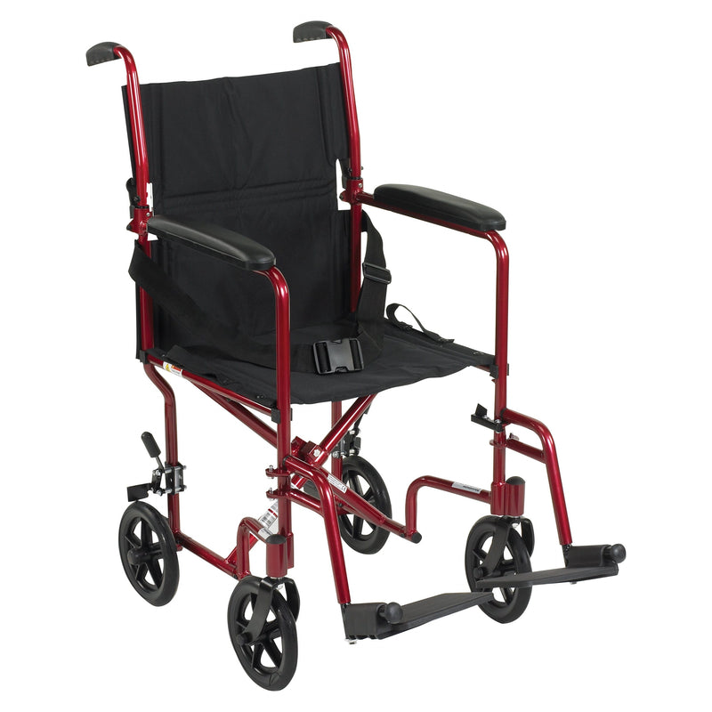 RIO Medical Supplies Lightweight Transport Wheelchair, 19" Seat, Red