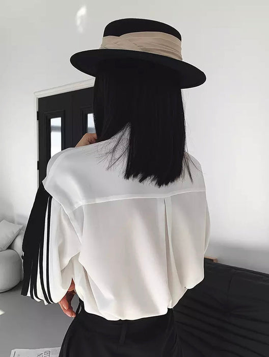 Loose Tops For Women Lantern Sleeve Straight Patchwork Blouse