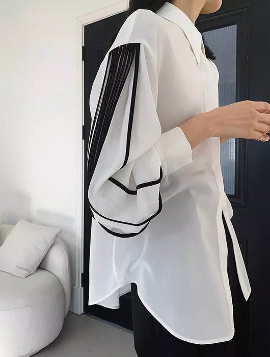 Loose Tops For Women Lantern Sleeve Straight Patchwork Blouse