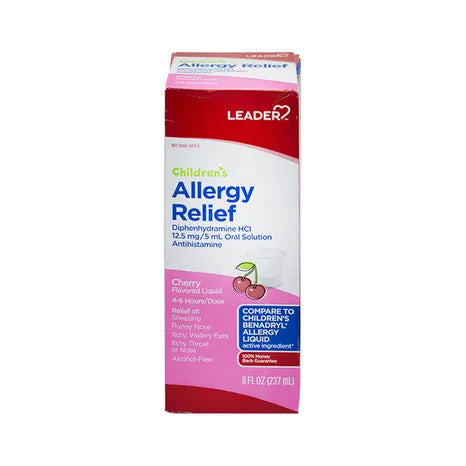 Leader Leader Children's Allergy Relief Liquid, Dye-Free & Alcohol-Free, Cherry Flavor, 8 fl oz Medicine & Drugs