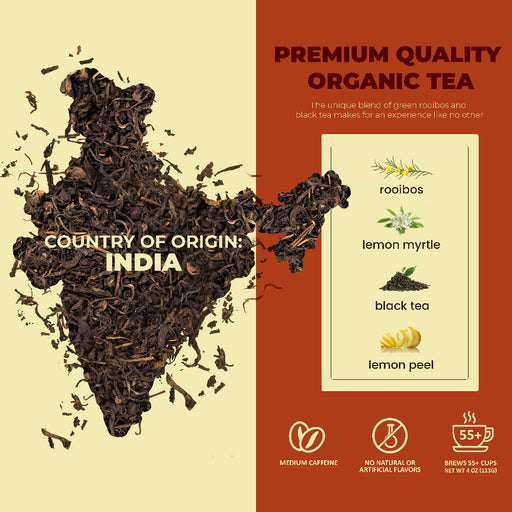 Gardenika Shop Green Rooibos Black Loose Tea, Energizing & Revitalizing Citrus Blend with Lemon Peel and Lemon Myrtle - Medium Caffeine - Organic & Kosher Loose Leaf Tea