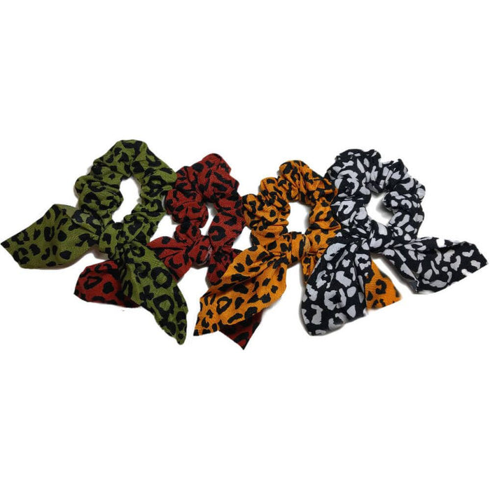 Threddies Two-Tone Leopard Print Scrunchies With Tails