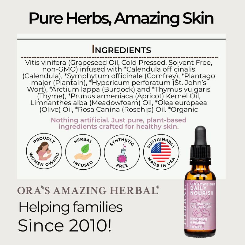 Ora's Amazing Herbal Lightweight Daily Nourish Face Oil Serum Skin Care