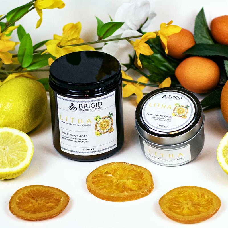 Brigid Trading Company Litha Soy Wax Candle - Lemon, Sweet Orange, Myrtle, and Ylang Ylang Aromatherapy Candle