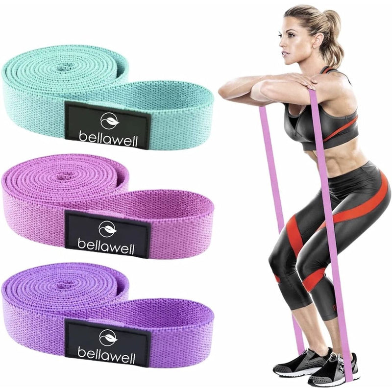 Long Resistance Bands 3 Strengths Purple, Pink and Green