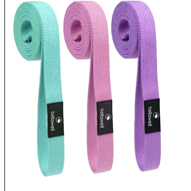 Long Resistance Bands 3 Strengths Purple, Pink and Green