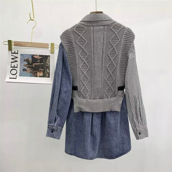 Long Sleeve Oversized Knitted Patchwork Women's Sweater