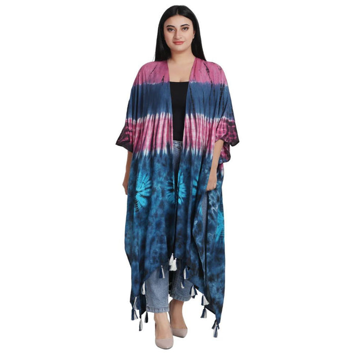 Threddies Long Tie Dye Kimono Robe With Tassels