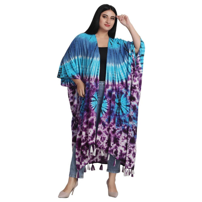 Threddies Long Tie Dye Kimono Robe With Tassels