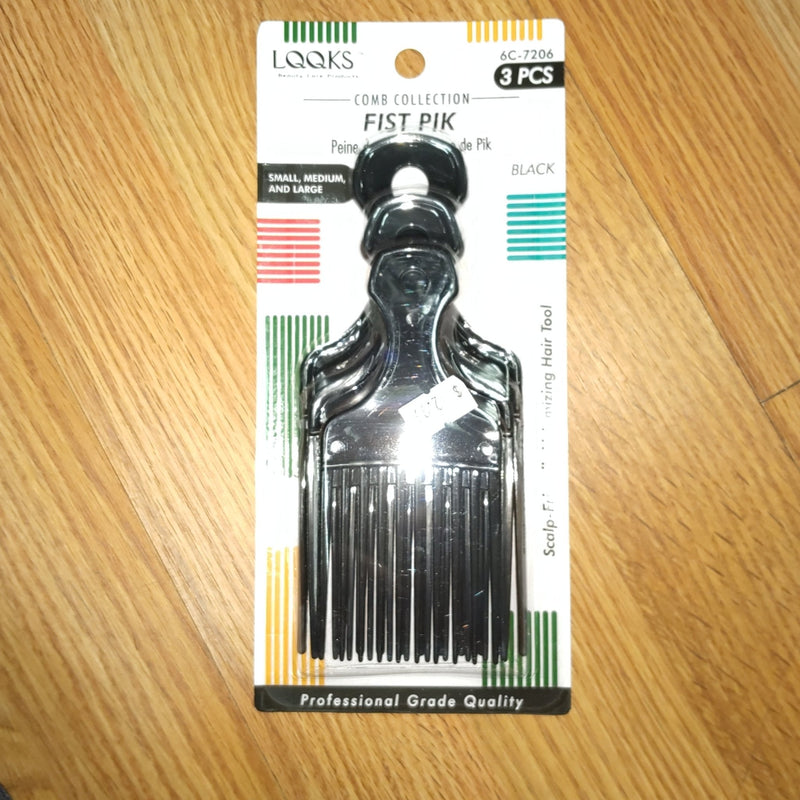 VIP Extensions Looks 3 Pc Afro Fist Pik Black Hair Tools
