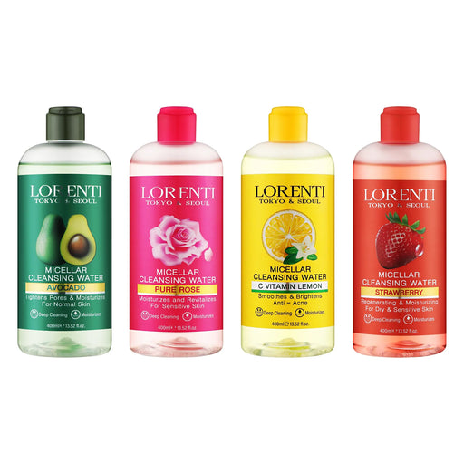 Vip Barber Supply Lorenti Micellar Cleansing Water 400ml Assorted Types Makeup Remover White Smoke Avocado,Pure Rose,C Vitamin Lemon,Strawberry
