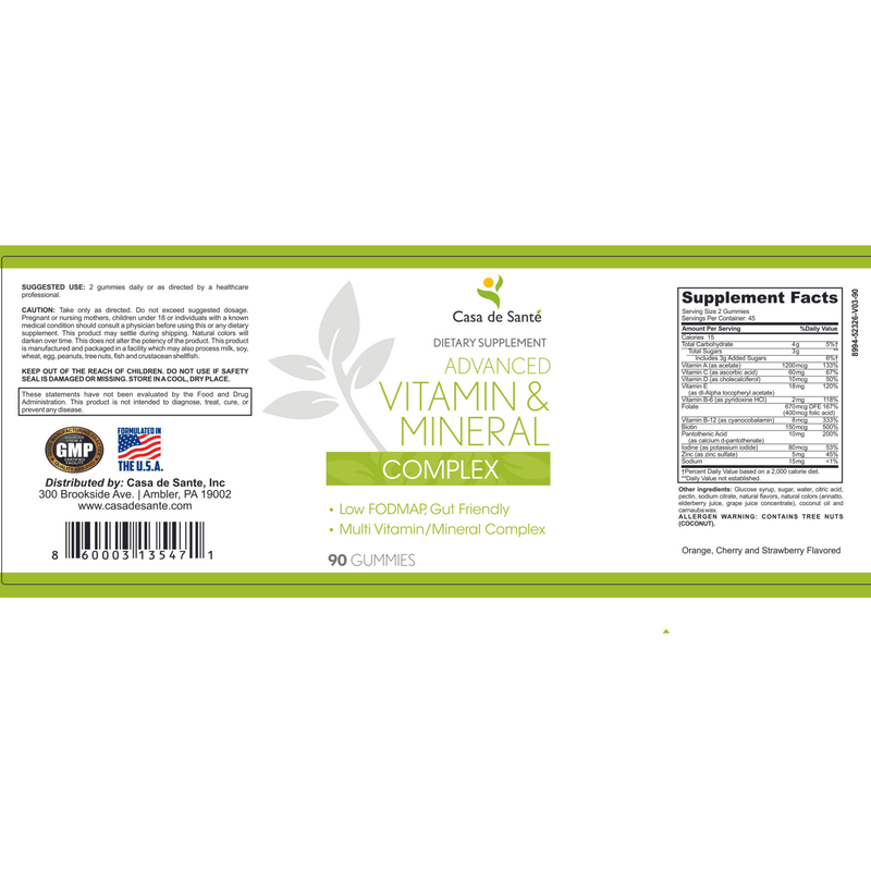 casa de sante Advanced Vitamin & Mineral Complex MD PhD Formulated Gut Friendly Low FODMAP Digestive Support Supplements