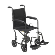 RIO Medical Supplies Lightweight Steel Transport Wheelchair, Fixed Full Arms, 19" Seat