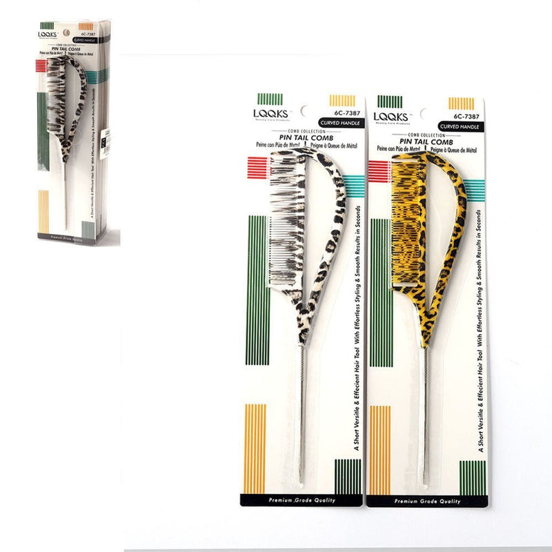VIP Extensions LQQKS PIN TAIL COMB METAL W/ CURVED HANDLE  ANIMAL PRINT Hair Tools