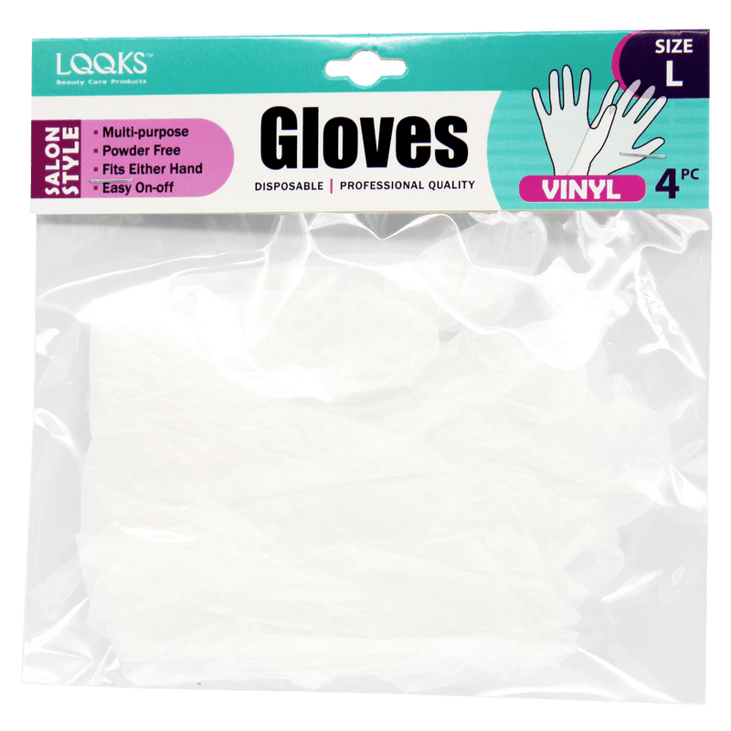 VIP Extensions LQQKS Vinyl Gloves 4 pc Salon Supplies White Smoke Large