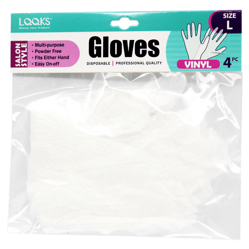VIP Extensions LQQKS Vinyl Gloves 4 pc Salon Supplies White Smoke Large