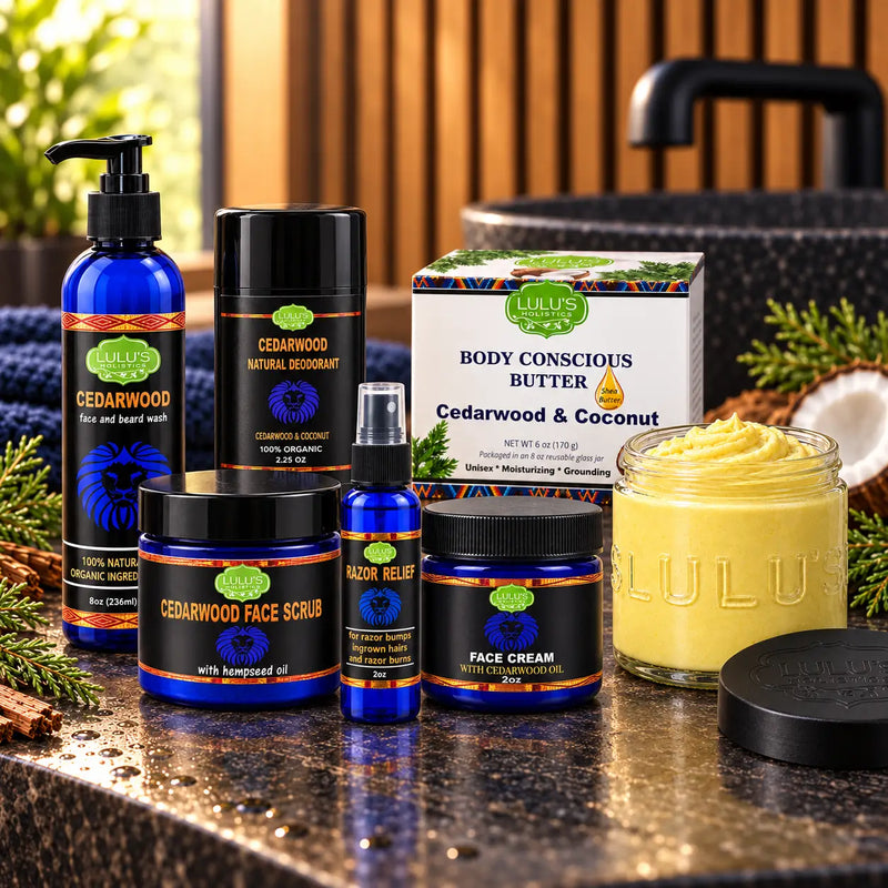 Lulu’s Holistics Holistics Men’s Box – Complete Cedarwood Face, Body & Grooming Set mens grooming set Black