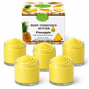Lulu’s Holistics Almond Coconut Glowing Whipped Body Butter with Raw African Yellow Shea Base Lotion & Moisturizer White Smoke Pineapple / 5-Pack