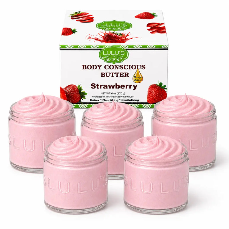 Lulu’s Holistics Lavender Glowing Whipped Body Butter with Raw African Yellow Shea Base Lotion & Moisturizer White Smoke Strawberry / 5-Pack