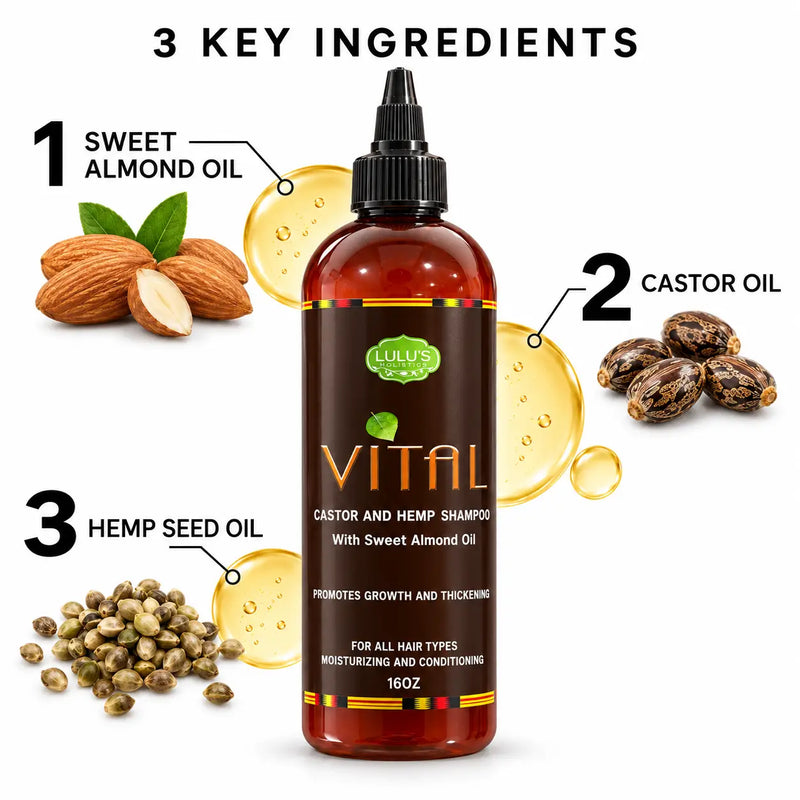 Lulu’s Holistics Vital Castor & Hemp Shampoo – Growth & Strength for Dry Scalp hair treatment White Smoke 1 (16oz bottle),2 (16oz bottles),3 (16oz bottles,4 (16oz bottles)