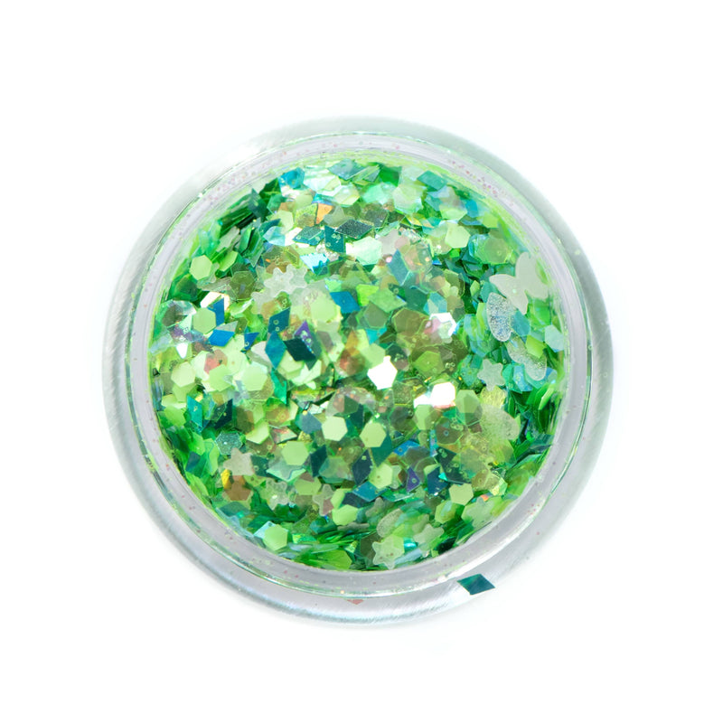 Lunautics Spring Fling - Chunky Green Glitter Mix with Glow-in-the-Dark Stars Chunky Glitter