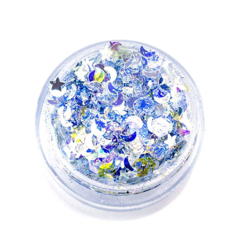Lunautics Zenon - Chunky Purple Glitter with Glow-in-Dark Stars and Silver Moons Chunky Glitter