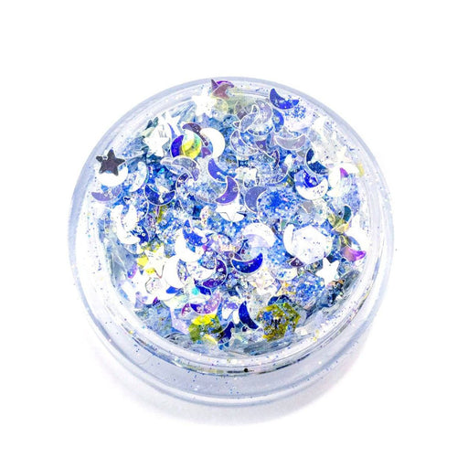 Lunautics Zenon - Chunky Purple Glitter with Glow-in-Dark Stars and Silver Moons Chunky Glitter