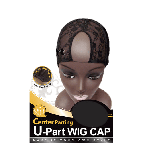 VIP Extensions M & M U-Part Wig Cap, Center Parting, Black, Adjustable Strips Wig Black