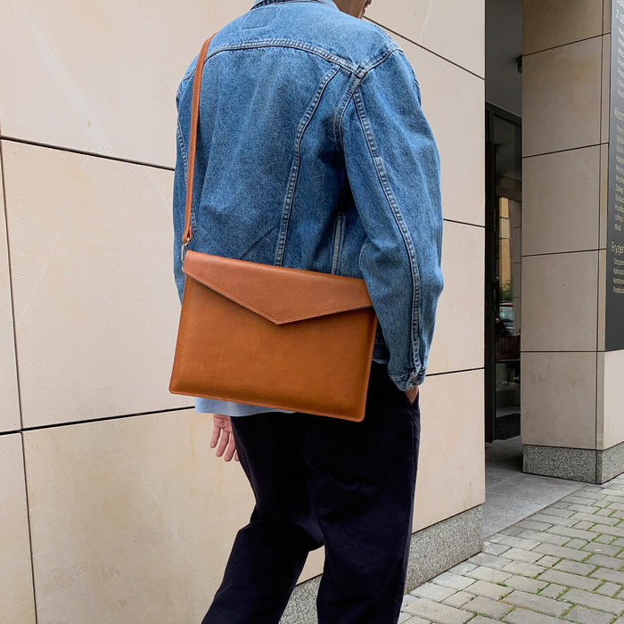 Leather Bag with adjustable strap for MacBook by Geometric Goods