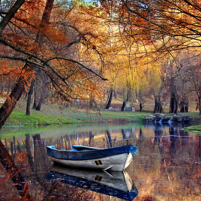 Autumn Lake Boat Wall Art