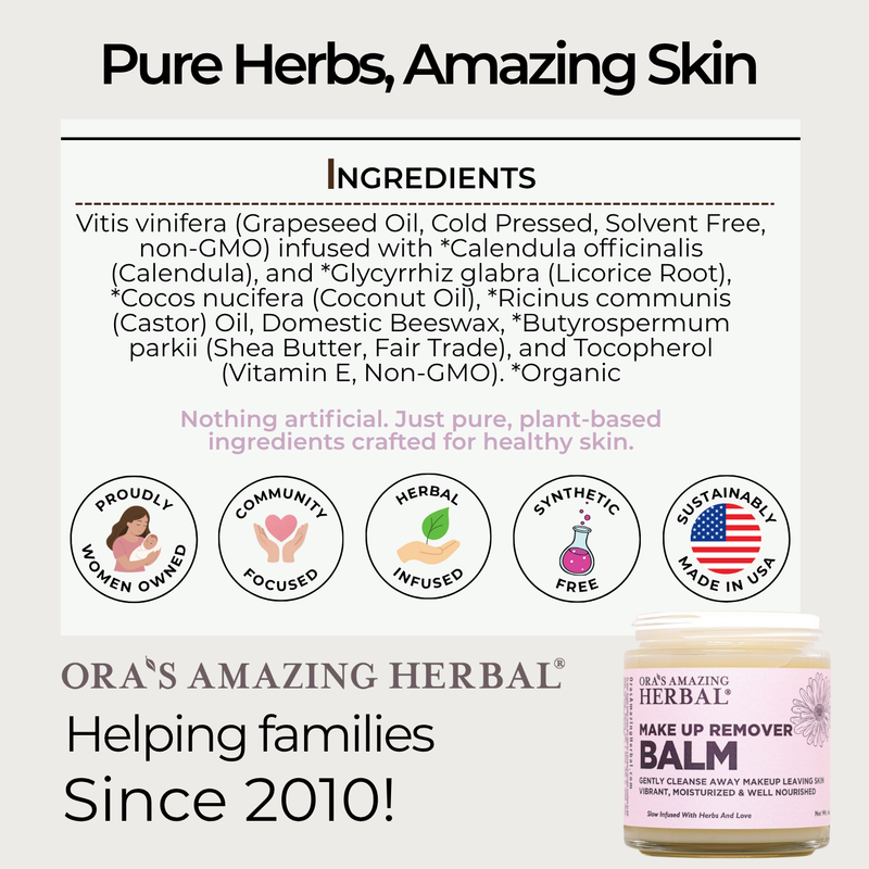 Ora's Amazing Herbal Make Up Remover Balm with Calendula, Fragrance Free Makeup Removers