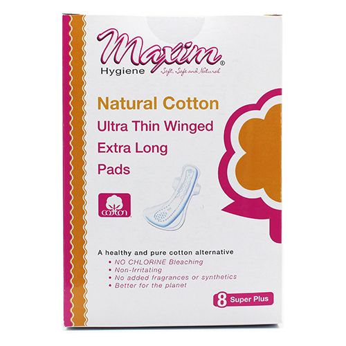 Maxim Maxim Natural Cotton Extra Long Pads Ultra Thin with Wings 12 Packs of 8 Feminine Pads & Protectors