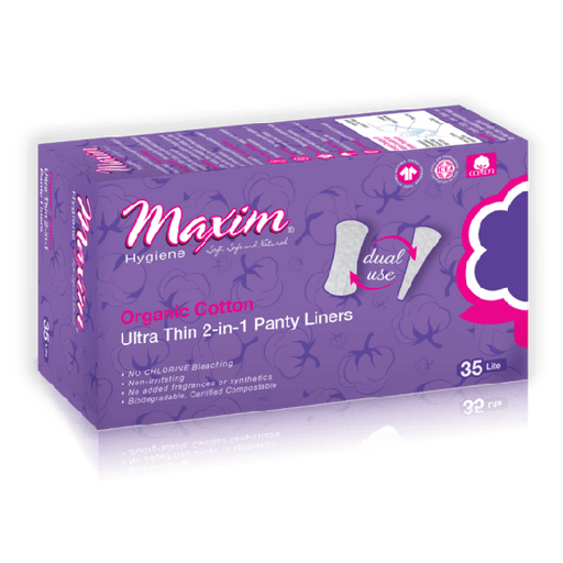 Maxim Maxim Organic Cotton 2-in-1 Liners Dual Protection 12 Packs of 35 Feminine Pads & Protectors Light Slate Gray