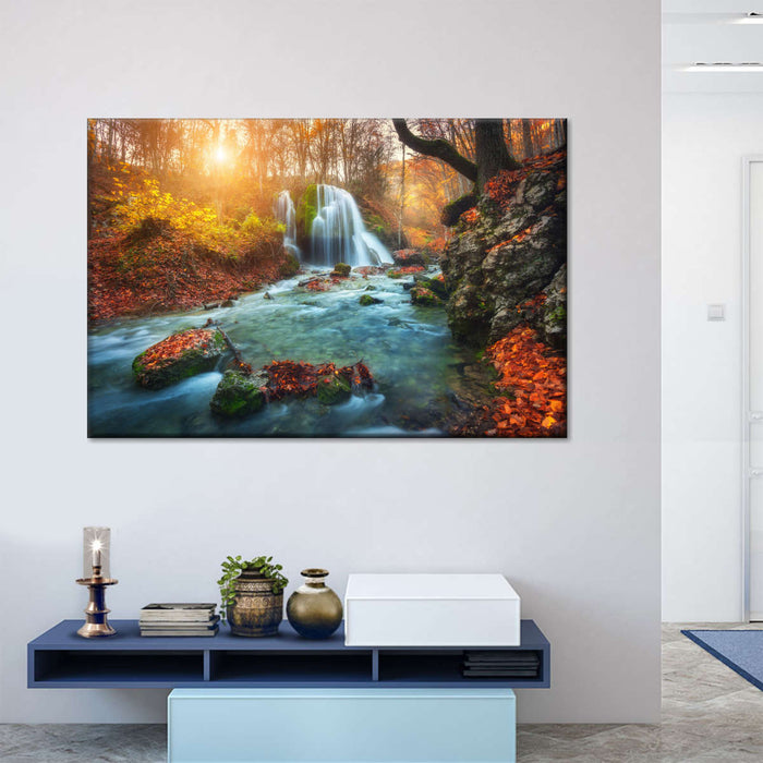 Autumnal Forest Waterfall Wall Art