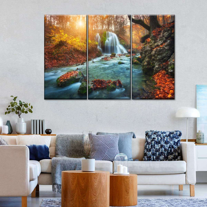 Autumnal Forest Waterfall Wall Art