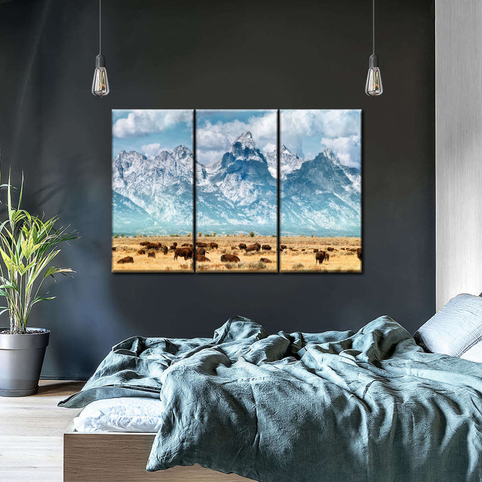 Bison Herd In Grand Teton Wall Art