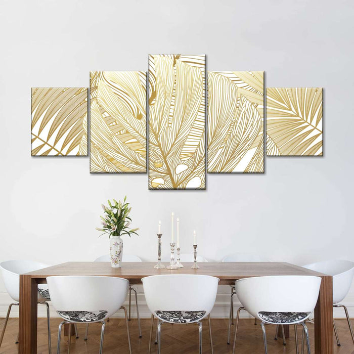 Golden Tropical Leaves Wall Art