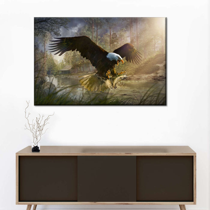 Bald Eagle Catching Fish Wall Art