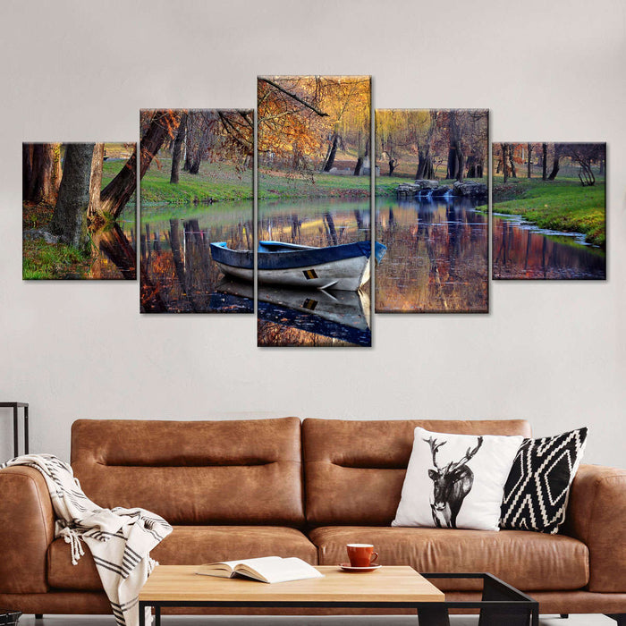 Autumn Lake Boat Wall Art