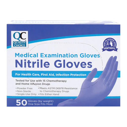 Quality choice Gloves - Nitrile Exam Gloves Latex Free OSFM, 50 ct, QC98724 Medical Supplies