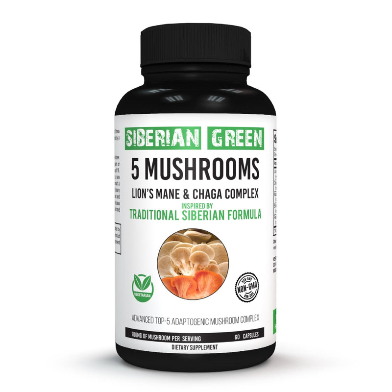 SiberianGreen.com Siberian Green 5 Mushrooms Complex- 60 Vegan Capsules Herbs