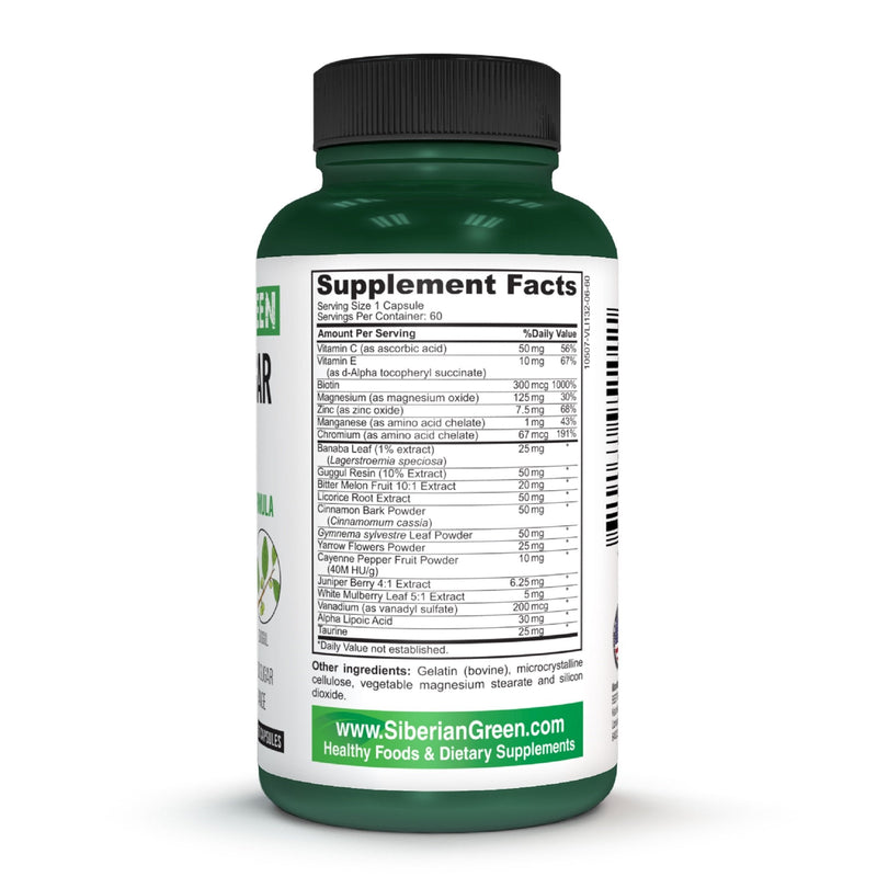 SiberianGreen.com Herbal Sugar Support Siberian Green 60 Caps - Yarrow Guggul Licorice Herbs